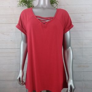 Avenue 14/16 Red Top with lace cut out